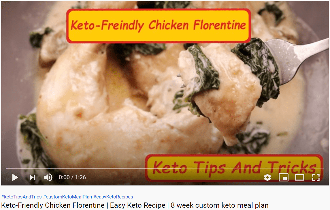 Video capture of "Keto-Friendly Chicken Florentine" recipe video. Click to watch the video on YouTube.