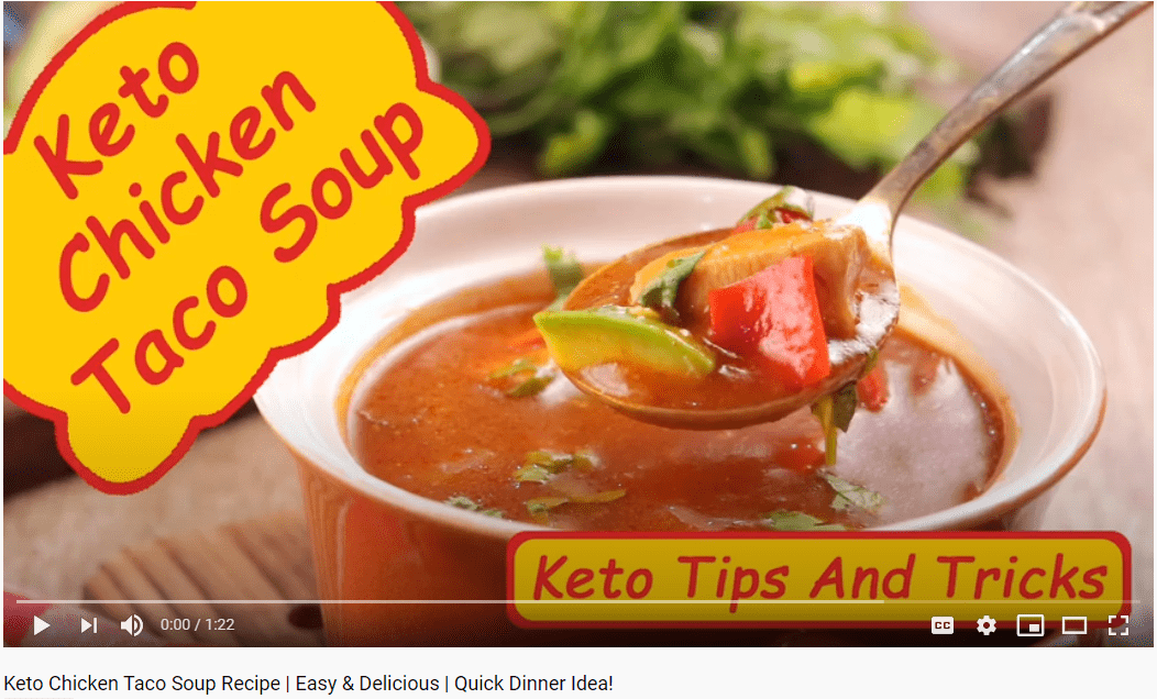 Video capture of "Keto Chicken Taco Soup" recipe video. Click to watch full video on YouTube.