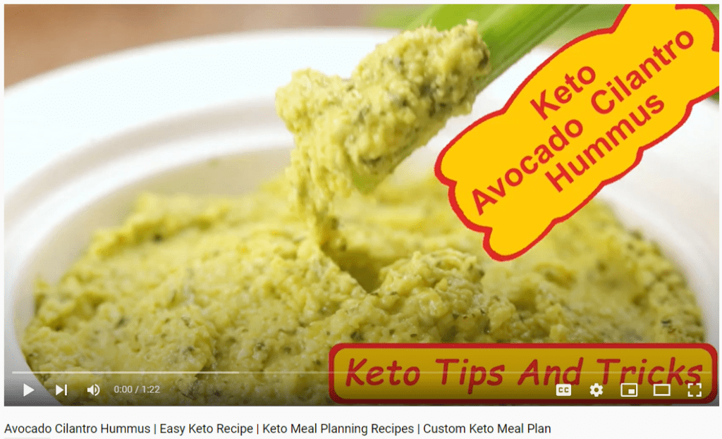 Video capture of our video, "Avocado Cilantro Hummus | Easy Keto Recipe | Keto Meal Planning Recipes | Custom Keto Meal Plan", on YouTube. Click to watch the video.
