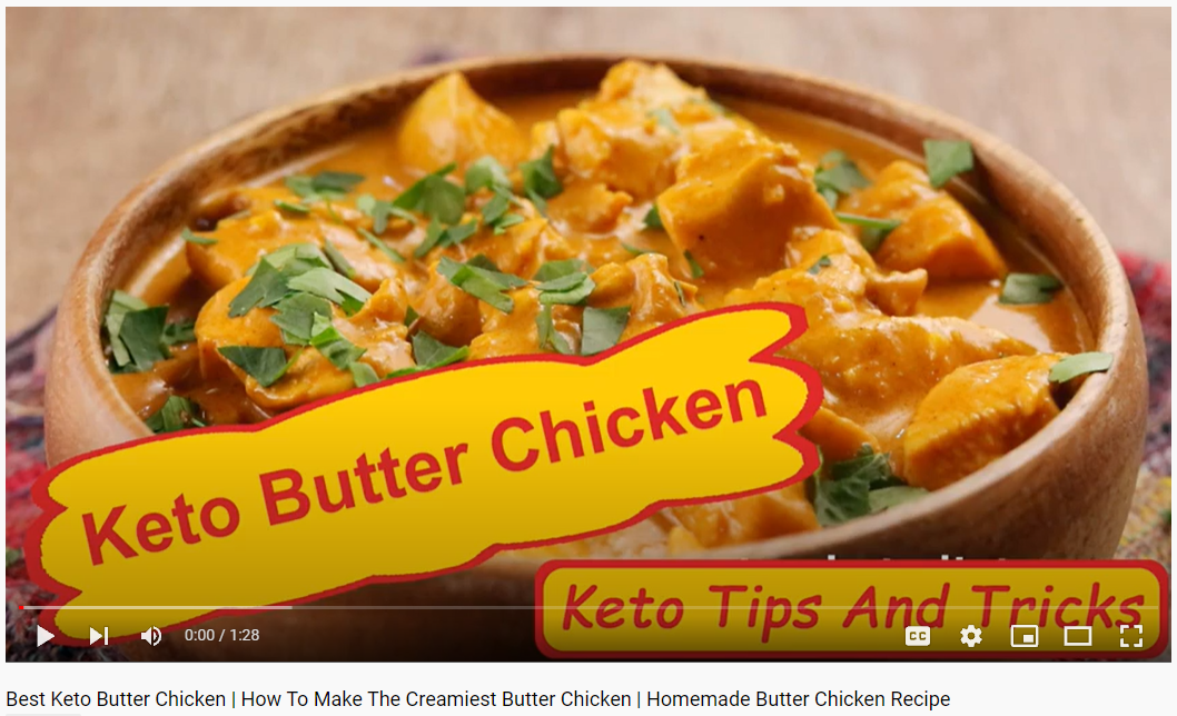 Keto butter chicken recipe video capture. Click to watch video on our YouTube channel.