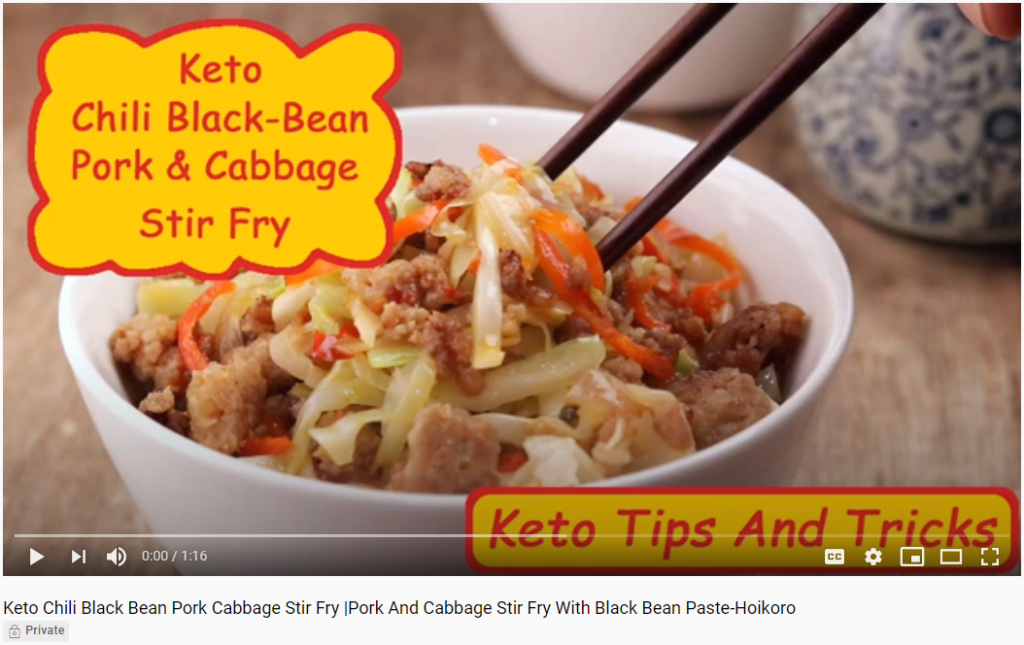 Video capture of our video, "Keto Chili Black Bean Pork Cabbage Stir Fry |Pork And Cabbage Stir Fry With Black Bean Paste-Hoikoro", on YouTube. Click to watch the video.