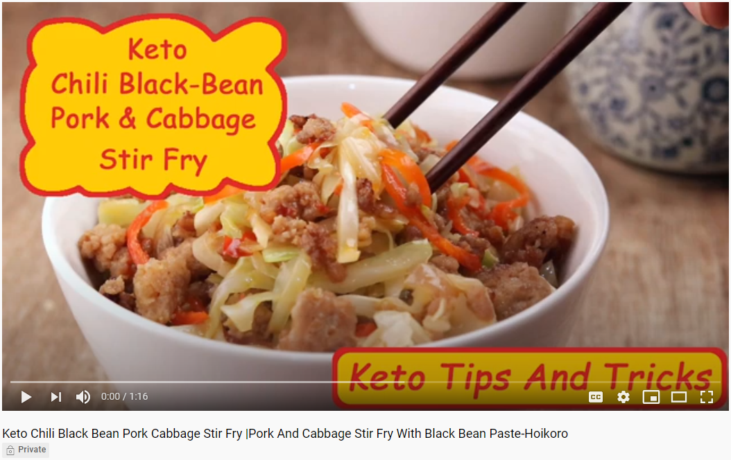 Video capture of our video, "Keto Chili Black Bean Pork Cabbage Stir Fry |Pork And Cabbage Stir Fry With Black Bean Paste-Hoikoro", on YouTube. Click to watch the video.